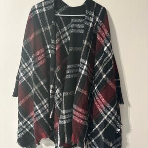 Plaid Fringe Poncho